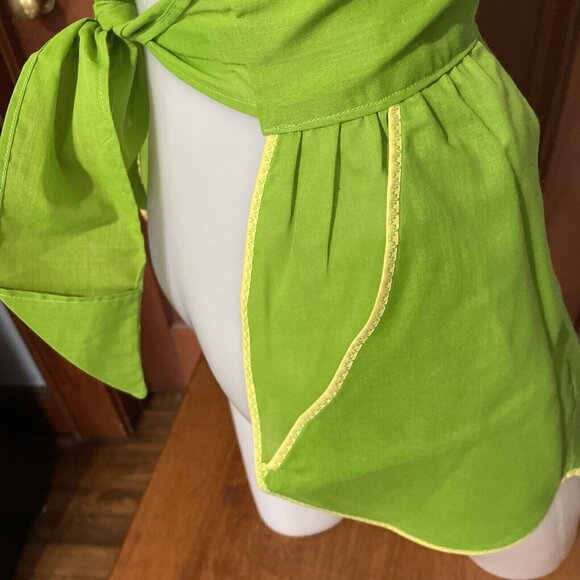 Vintage Green Yellow Tie Waist Pocket Apron - Picture 4 of 5